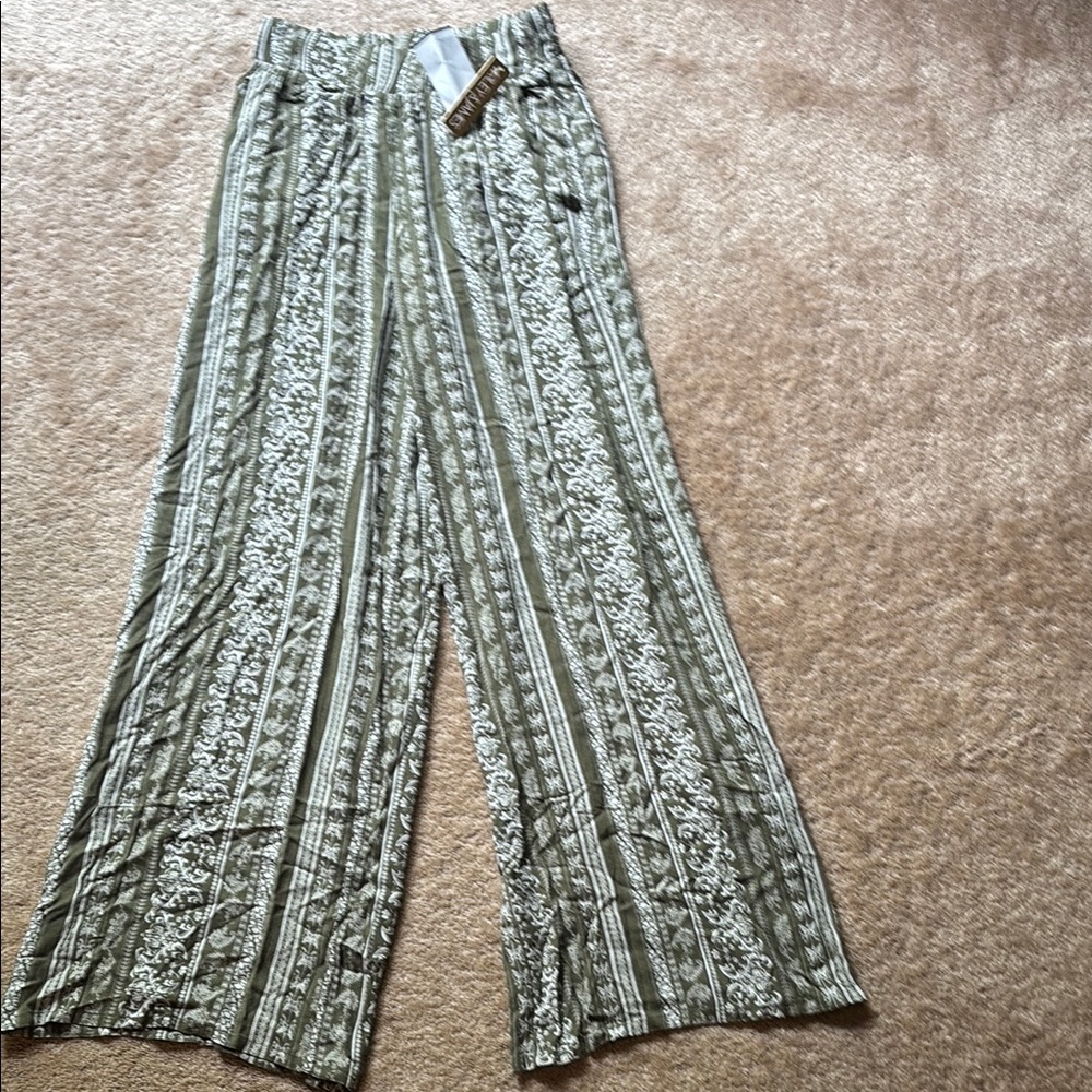 Olive Green Striped Women's Pants